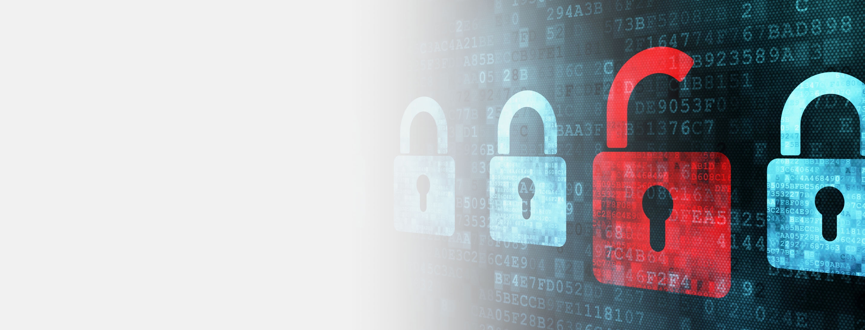 2880x1100 left light gray gradient of digital graphic of blue locks and one red lock.