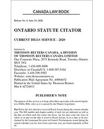 Cover of Ontario Statute Citator Current Bills Service