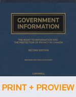 Cover of Government Information: The Right to Information and the Protection of Privacy in Canada, Second Edition, Binder/looseleaf and eLooseleaf