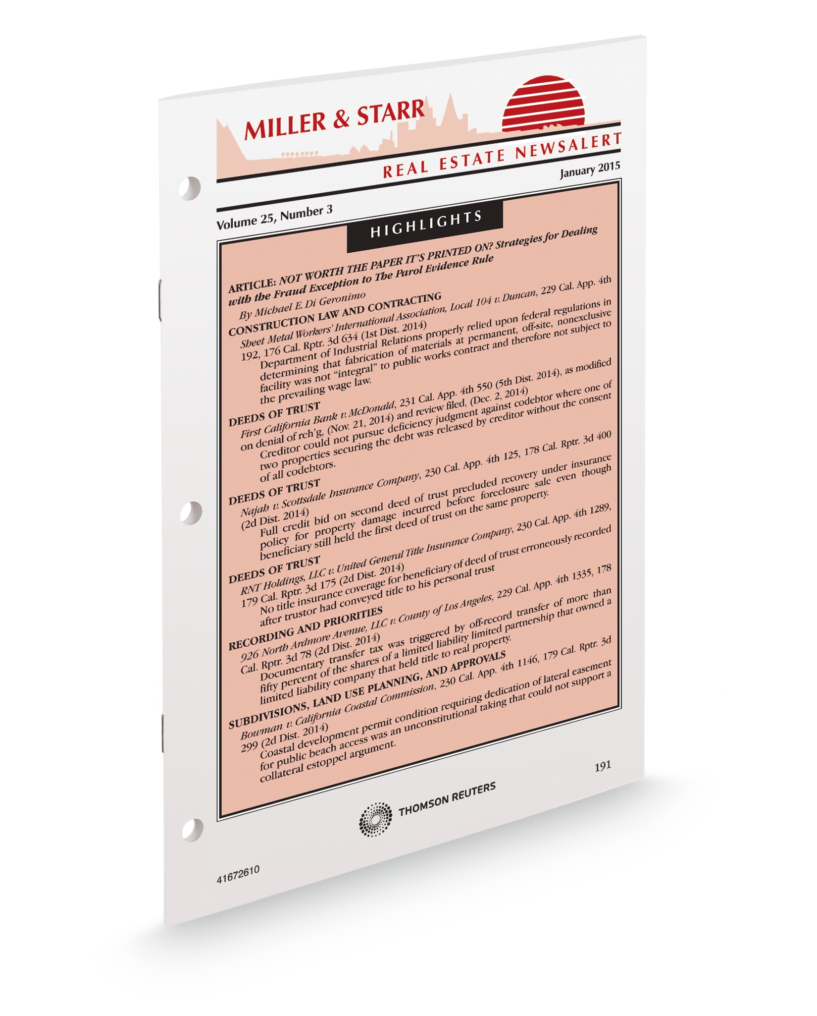 Cover of MILLER AND STARR CA REAL ESTATE NEWSALERT SUB