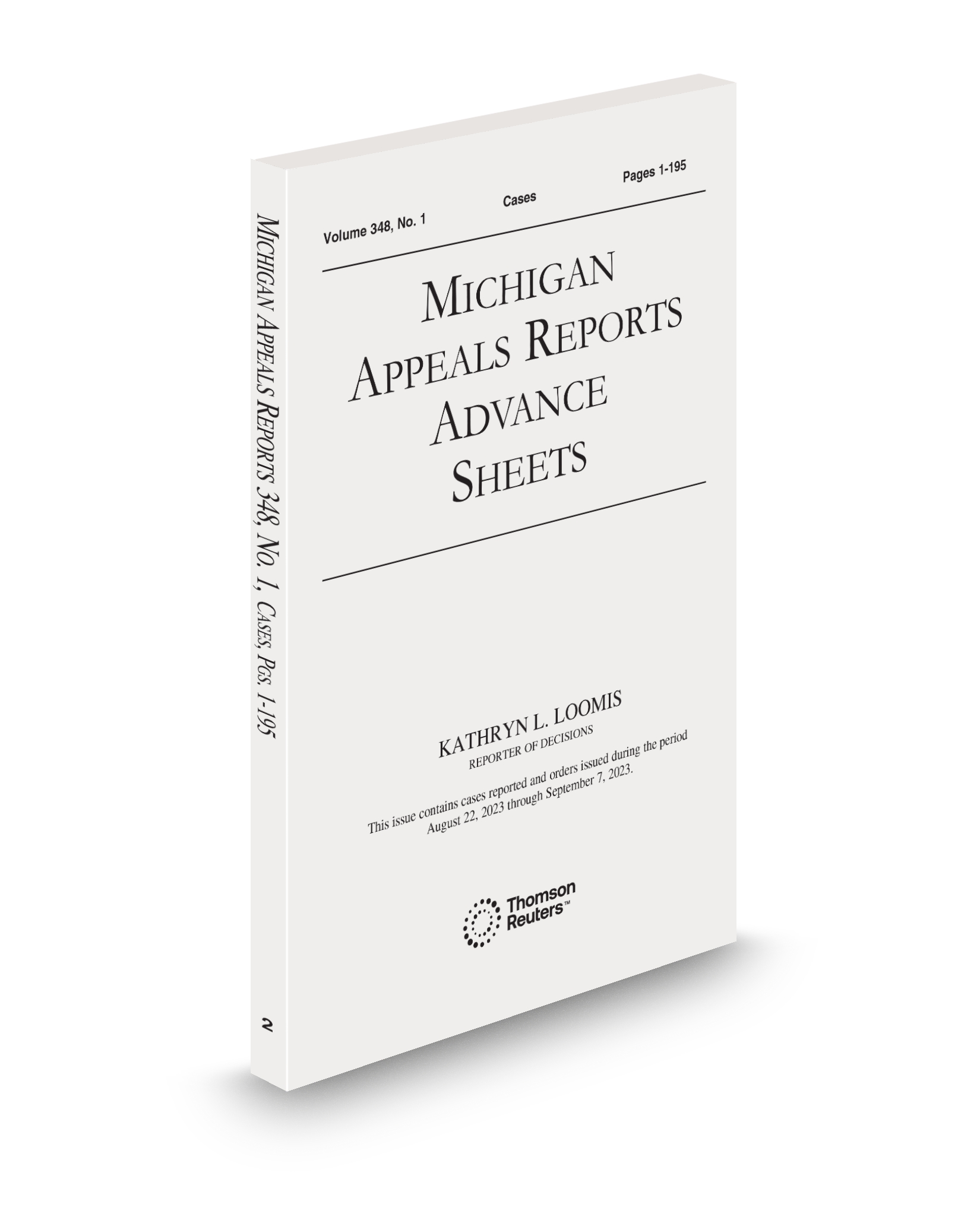 Cover of MI OFFICIAL APPEALS REPORTS ADV SHEET CHARGEABLE SUB