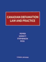 Cover of Canadian Defamation Law and Practice, Binder/looseleaf and eLooseleaf