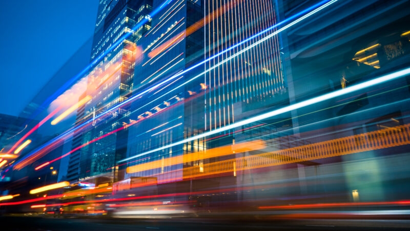 light trails in the downtown district