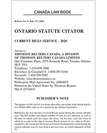 Cover of Ontario Statute Citator Current Bills Service
