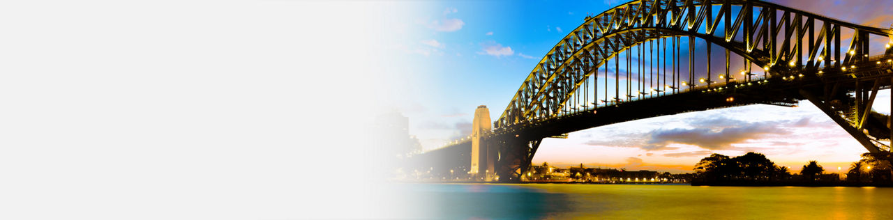 sunset at the iconic sydney harbour bridge