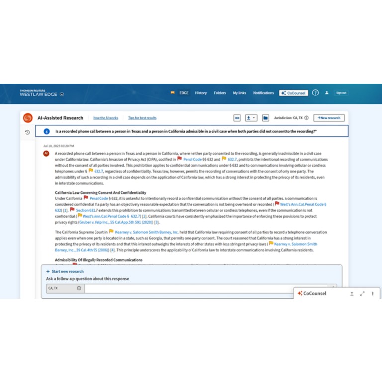 Westlaw Edge with AI-Assisted product screenshot