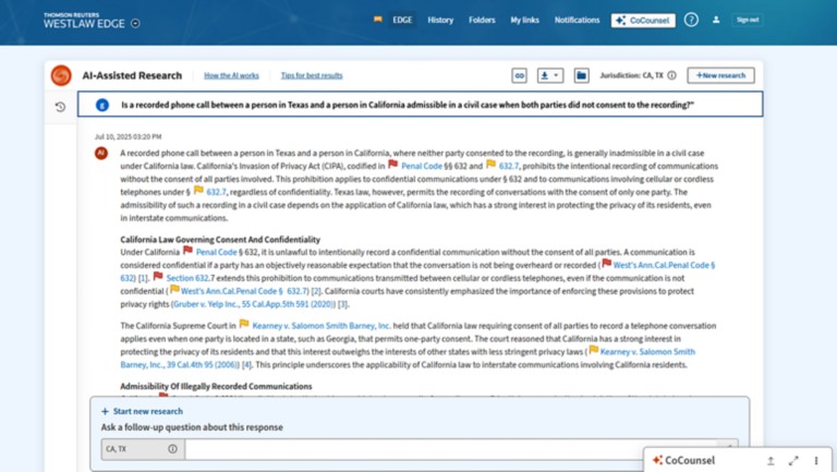 Westlaw Edge with AI-Assisted product screenshot