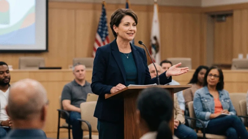 Person speaking in a courtroom