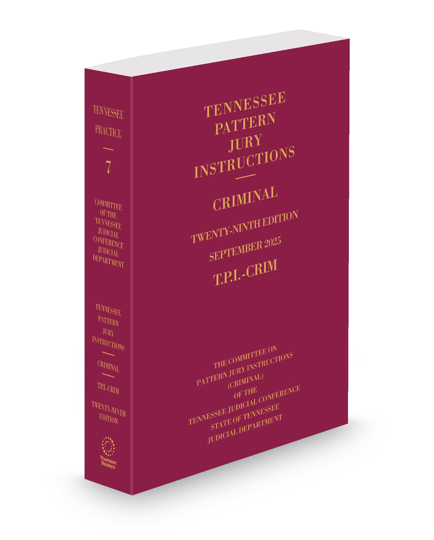 Cover of Tennessee Pattern Jury Instructions - Criminal, 29th, 2025 ed. (Vol. 7, Tennessee Practice Series)