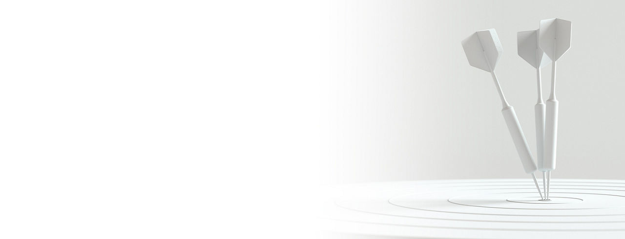 Cropped 2880x1100 left white gradient of darts hitting in the target center