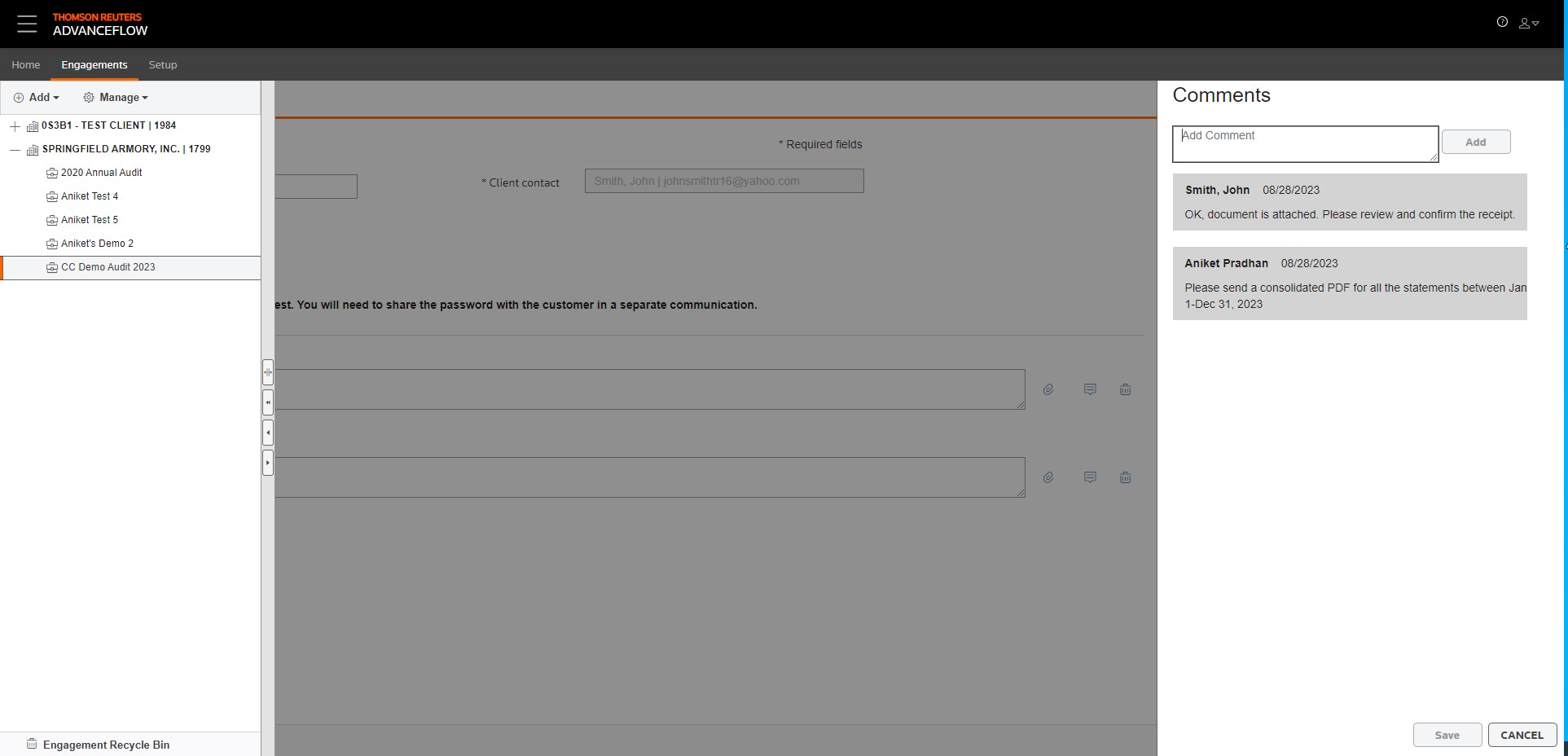 Add and view client comments