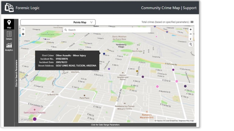 Criminal history via geography on CLEAR Coplink X