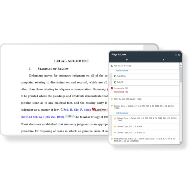 Flags and related links available within the document using Drafting Assistant