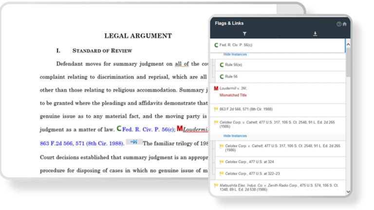 Flags and related links available within the document using Drafting Assistant