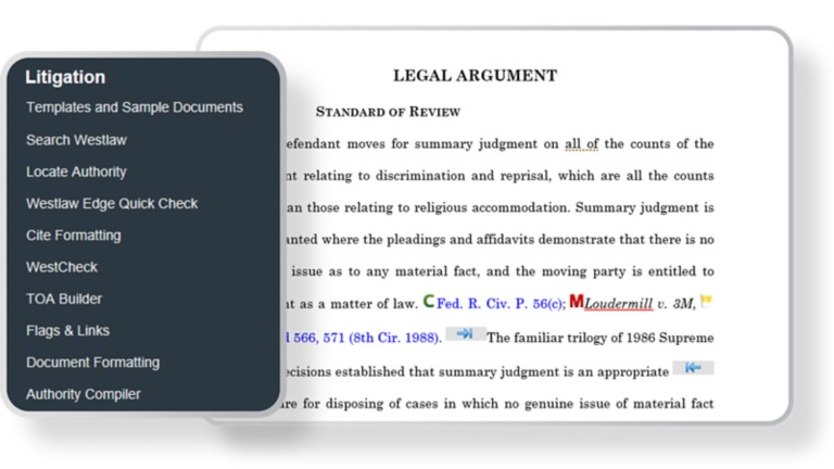 Drafting Assistant Litigation menu