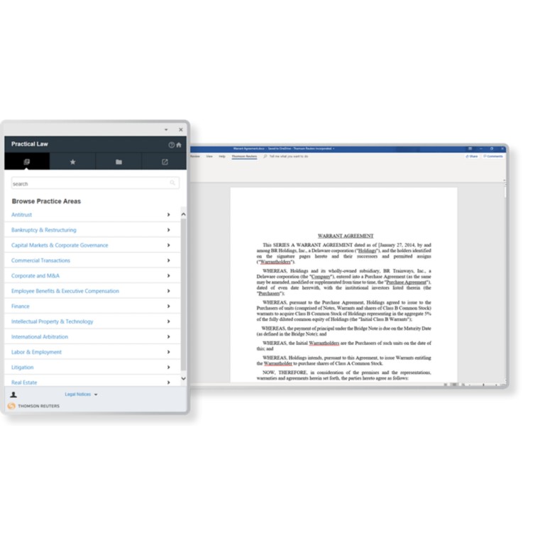 The Practical Law menu for Drafting Assistant in MS Word