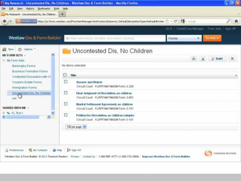 Westlaw form builder
