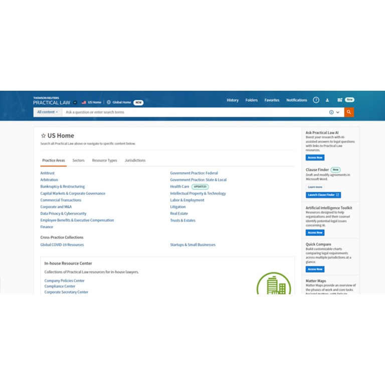 Practical Law resources screenshot