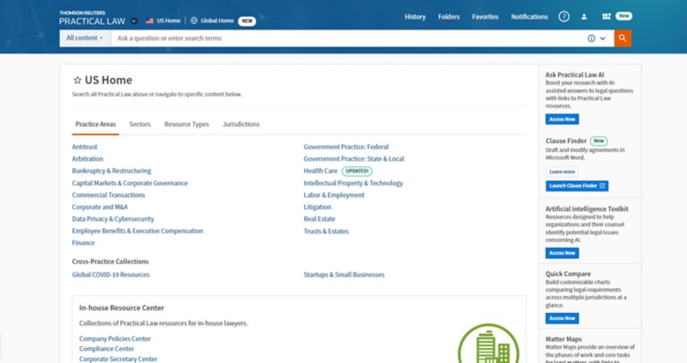 Practical Law resources screenshot
