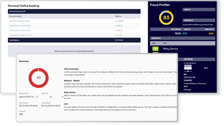 Example screenshot collage of Thomson Reuters Risk and Fraud solutions and Feedzai
