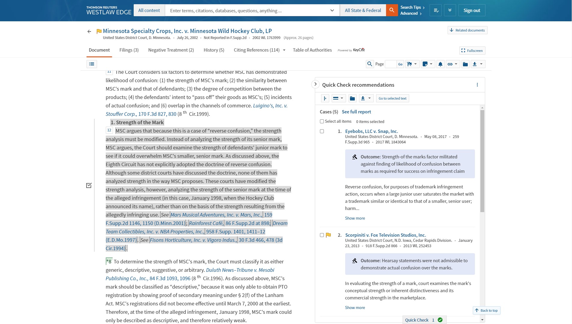 Submit a selection of text to Quick Check