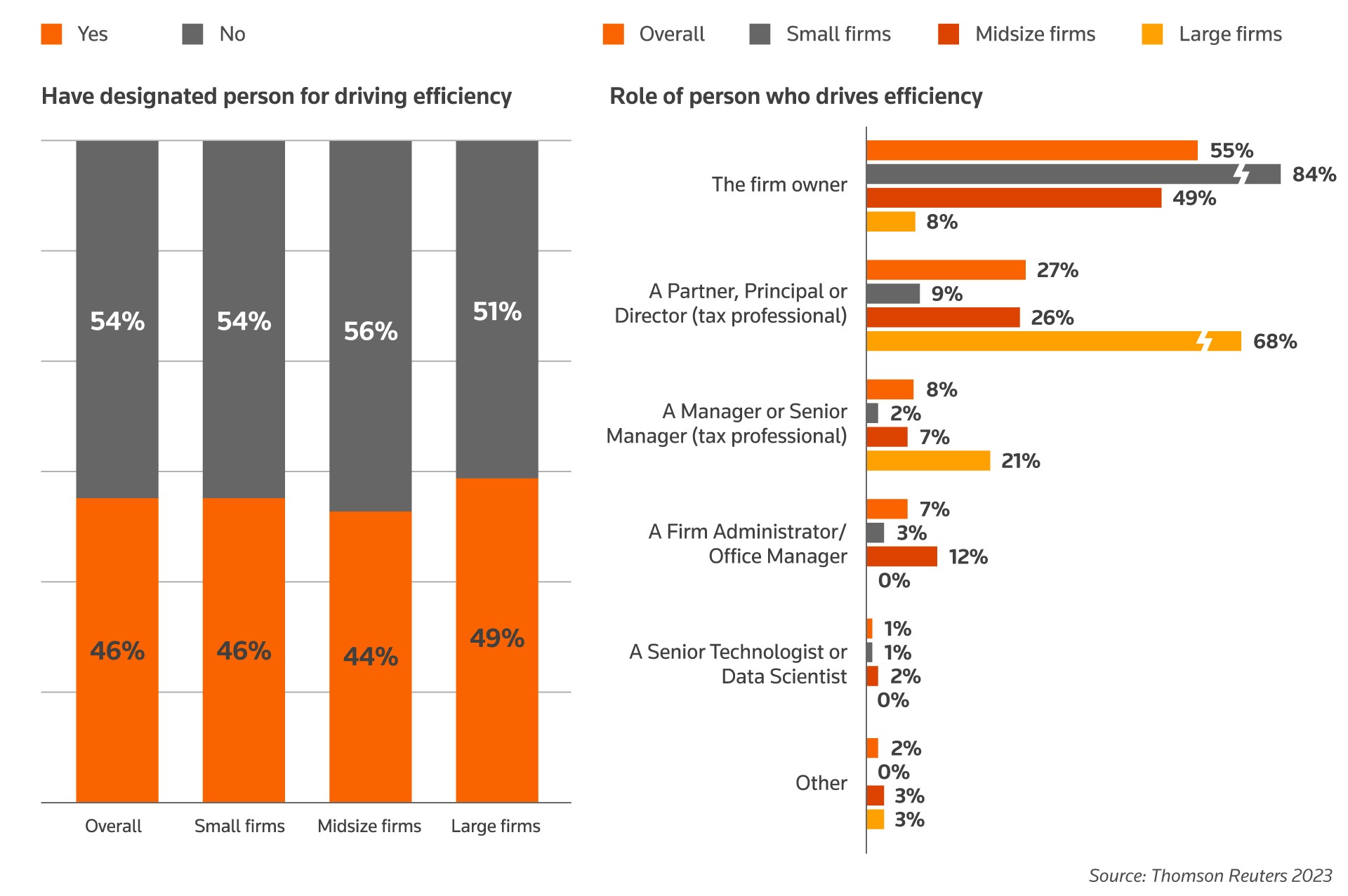 Firm owners are typically responsible for driving efficiency in smaller firms